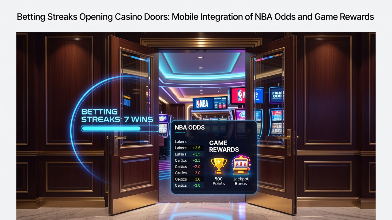 Mobile app interface displaying NBA betting odds alongside casino reward progress bars and streak indicators