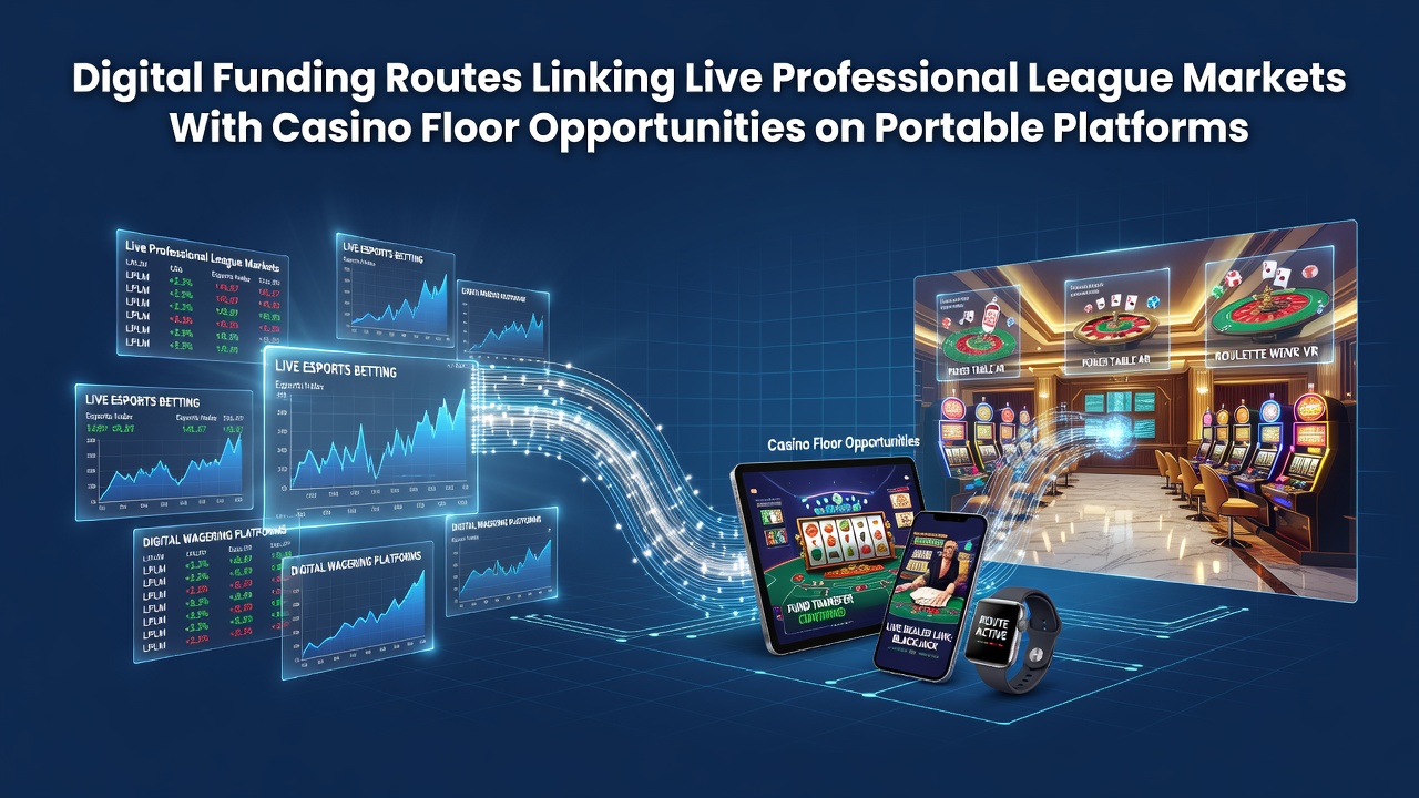Illustration of digital funding routes connecting live professional league markets to casino opportunities on portable platforms