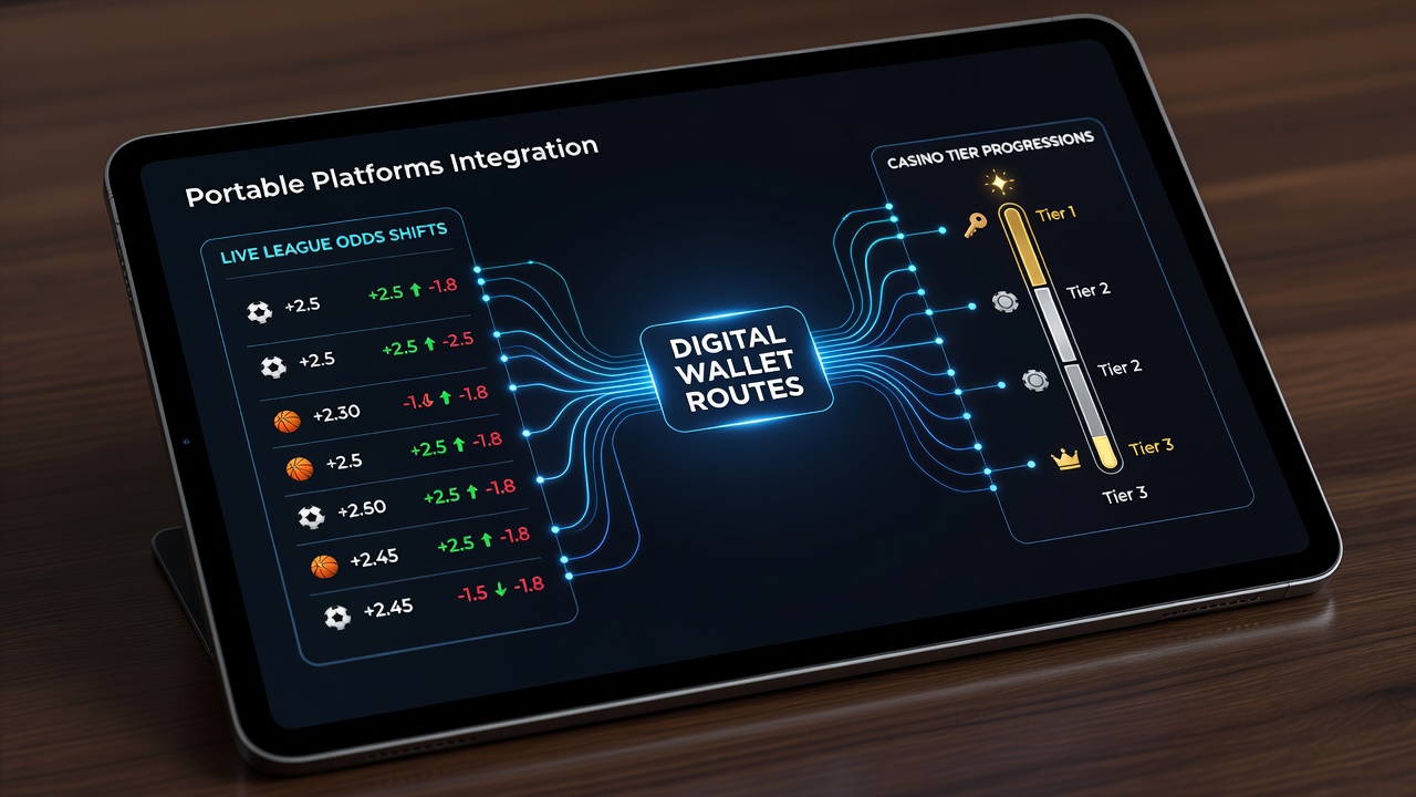 Mobile interface showing digital wallet transfer between live sports betting odds and casino reward tiers