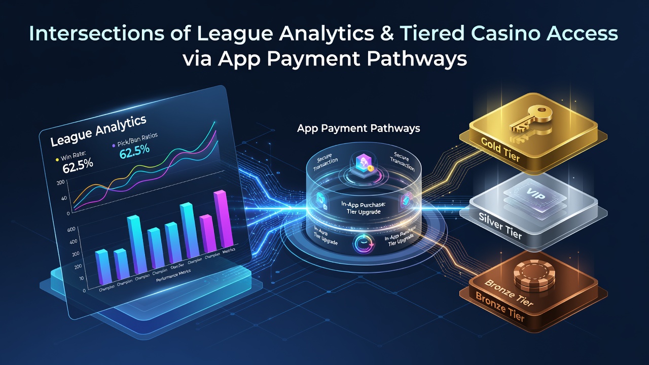 Mobile app interface displaying league analytics overlaid with casino tier progression indicators and payment confirmation screens