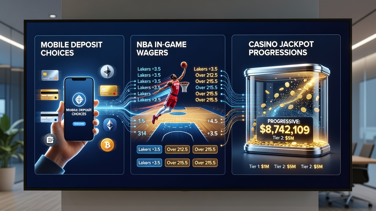 Diagram of digital wallet flows linking NBA in-game bets to casino jackpot progressions on mobile