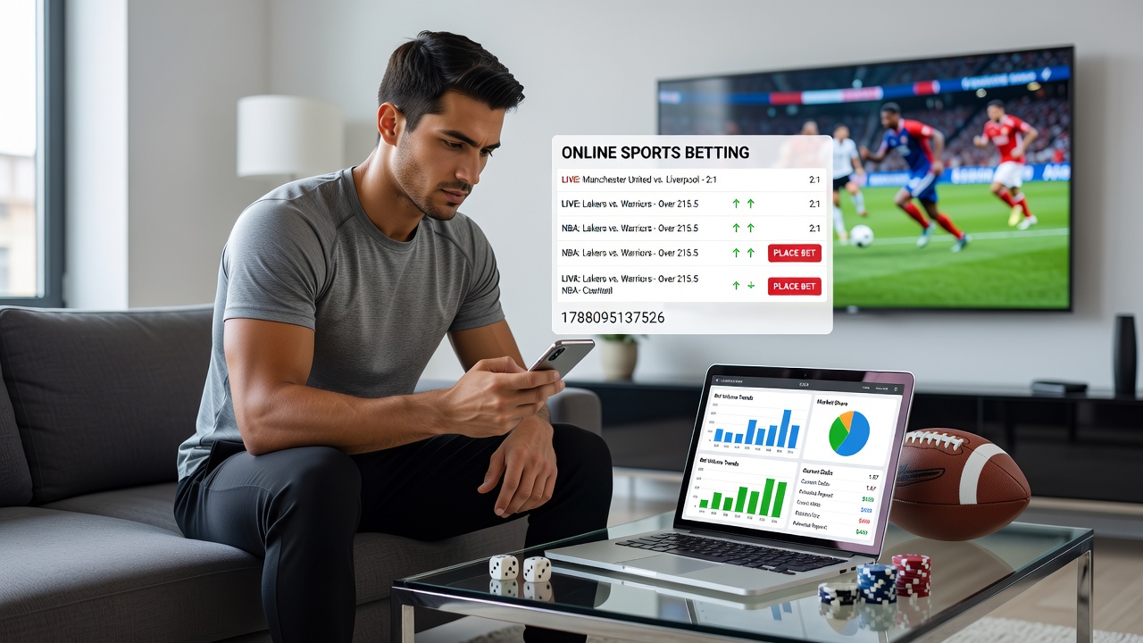 Mobile device displaying live sports betting odds and account dashboard