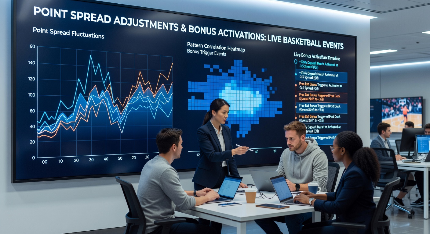 Analytics dashboard displaying point spread velocity patterns and linked casino bonus activations on a mobile betting interface